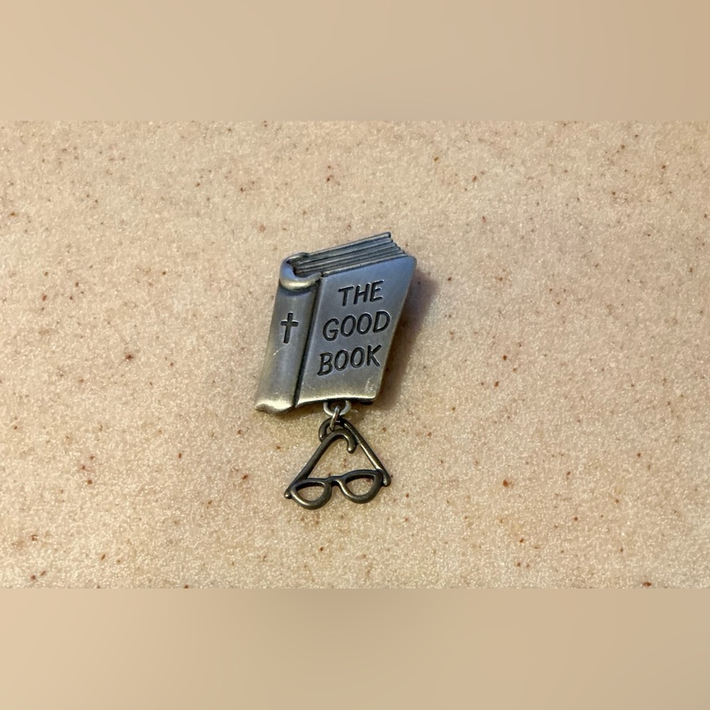 Silver Book Brooch with Glasses Charm
